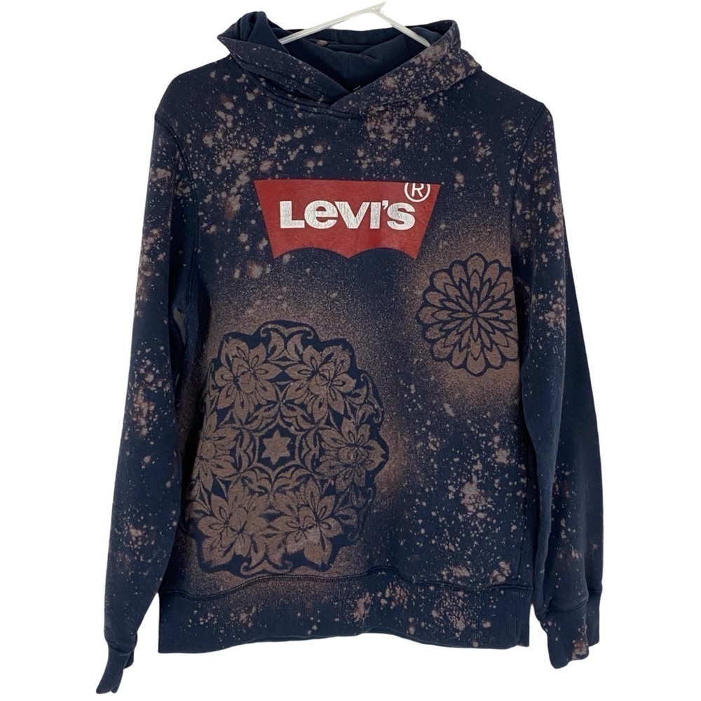 Levis Upcycled Sweatshirt Hoodie Pullover Men's XS Small Unisex Logo Blue Red